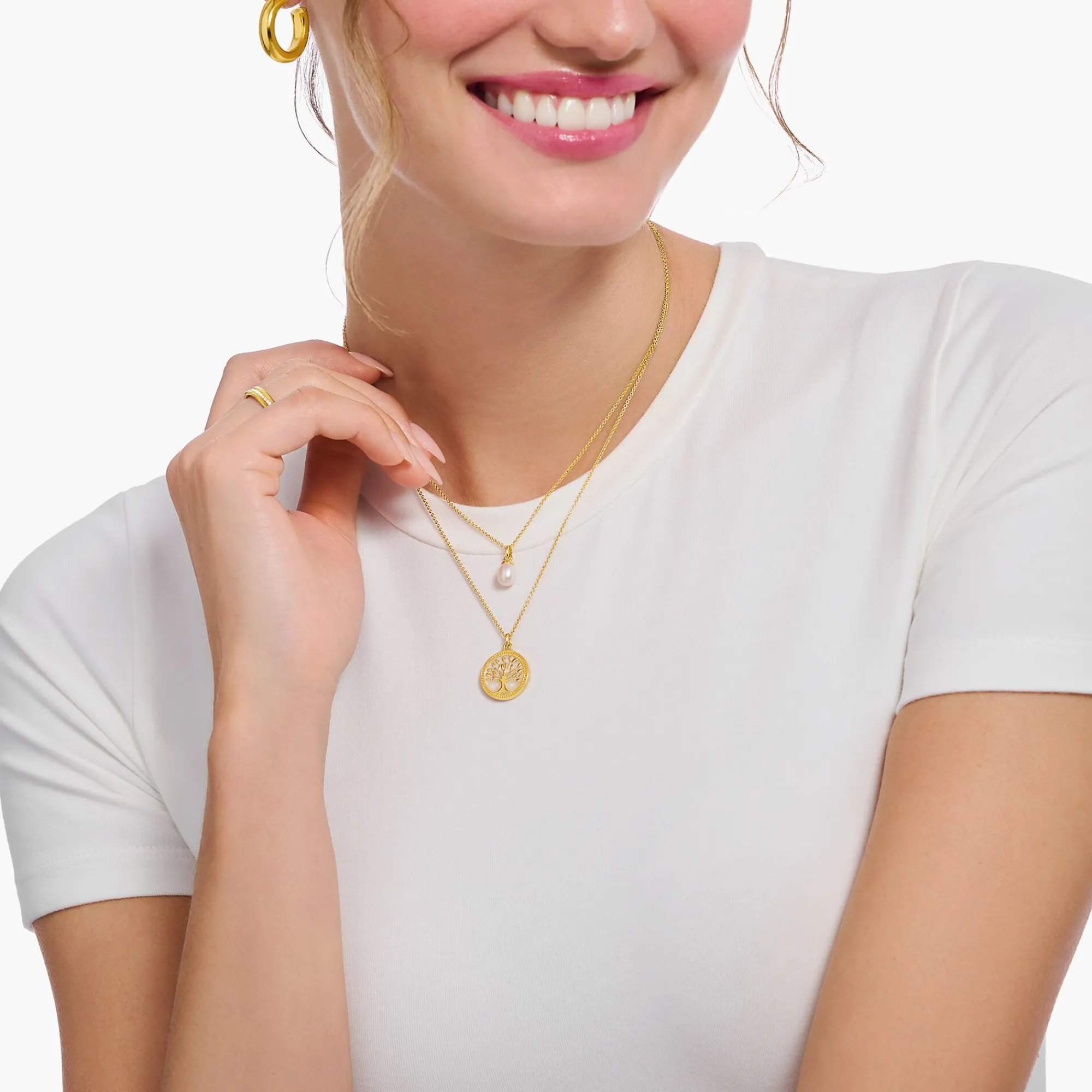 Women THOMAS SABO Necklaces|18-Carat Gold-Plating - 925 Silver-Gold-plated necklace with tree of love pendant and cold enamel