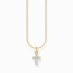 Women THOMAS SABO Necklaces-Gold-plated necklace with cross pendant with white zirconia