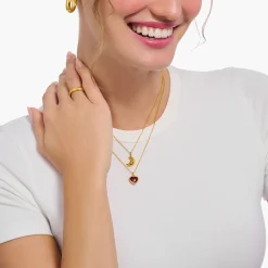Women THOMAS SABO Necklaces|18-Carat Gold-Plating - 925 Silver-Gold-plated necklace with croissant pendant