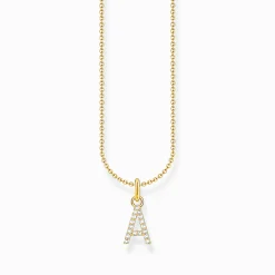Women THOMAS SABO Necklaces|18-Carat Gold-Plating - 925 Silver-Gold-plated necklace with letter pendant A and white zirconia