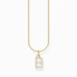 Women THOMAS SABO Necklaces|18-Carat Gold-Plating - 925 Silver-Gold-plated necklace with letter pendant B and white zirconia