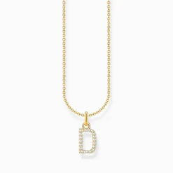 Women THOMAS SABO Necklaces|18-Carat Gold-Plating - 925 Silver-Gold-plated necklace with letter pendant D and white zirconia