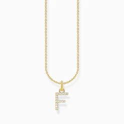 Women THOMAS SABO Necklaces|18-Carat Gold-Plating - 925 Silver-Gold-plated necklace with letter pendant F and white zirconia