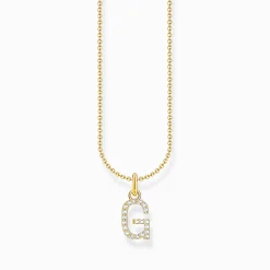 Women THOMAS SABO Necklaces|18-Carat Gold-Plating - 925 Silver-Gold-plated necklace with letter pendant G and white zirconia