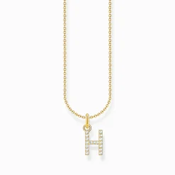 Women THOMAS SABO Necklaces|18-Carat Gold-Plating - 925 Silver-Gold-plated necklace with letter pendant H and white zirconia