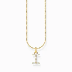Women THOMAS SABO Necklaces|18-Carat Gold-Plating - 925 Silver-Gold-plated necklace with letter pendant I and white zirconia