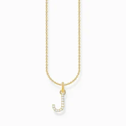 Women THOMAS SABO Necklaces|18-Carat Gold-Plating - 925 Silver-Gold-plated necklace with letter pendant J and white zirconia