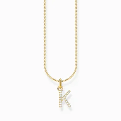 Women THOMAS SABO Necklaces|18-Carat Gold-Plating - 925 Silver-Gold-plated necklace with letter pendant K and white zirconia