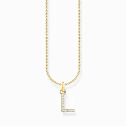 Women THOMAS SABO Necklaces|18-Carat Gold-Plating - 925 Silver-Gold-plated necklace with letter pendant L and white zirconia