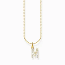 Women THOMAS SABO Necklaces|18-Carat Gold-Plating - 925 Silver-Gold-plated necklace with letter pendant M and white zirconia