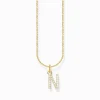Women THOMAS SABO Necklaces|18-Carat Gold-Plating - 925 Silver-Gold-plated necklace with letter pendant N and white zirconia