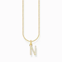 Women THOMAS SABO Necklaces|18-Carat Gold-Plating - 925 Silver-Gold-plated necklace with letter pendant N and white zirconia