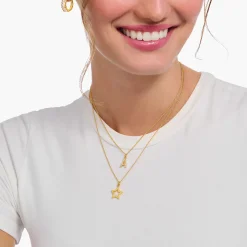 Women THOMAS SABO Necklaces|18-Carat Gold-Plating - 925 Silver-Gold-plated necklace with letter pendant N and white zirconia