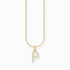Women THOMAS SABO Necklaces|18-Carat Gold-Plating - 925 Silver-Gold-plated necklace with letter pendant P and white zirconia