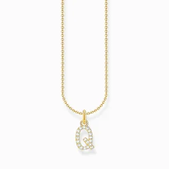Women THOMAS SABO Necklaces|18-Carat Gold-Plating - 925 Silver-Gold-plated necklace with letter pendant Q and white zirconia