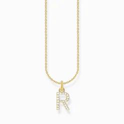 Women THOMAS SABO Necklaces|18-Carat Gold-Plating - 925 Silver-Gold-plated necklace with letter pendant R and white zirconia