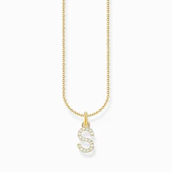 Women THOMAS SABO Necklaces|18-Carat Gold-Plating - 925 Silver-Gold-plated necklace with letter pendant S and white zirconia