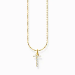 Women THOMAS SABO Necklaces|18-Carat Gold-Plating - 925 Silver-Gold-plated necklace with letter pendant T and white zirconia