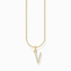 Women THOMAS SABO Necklaces-Gold-plated necklace with letter pendant V and white zirconia