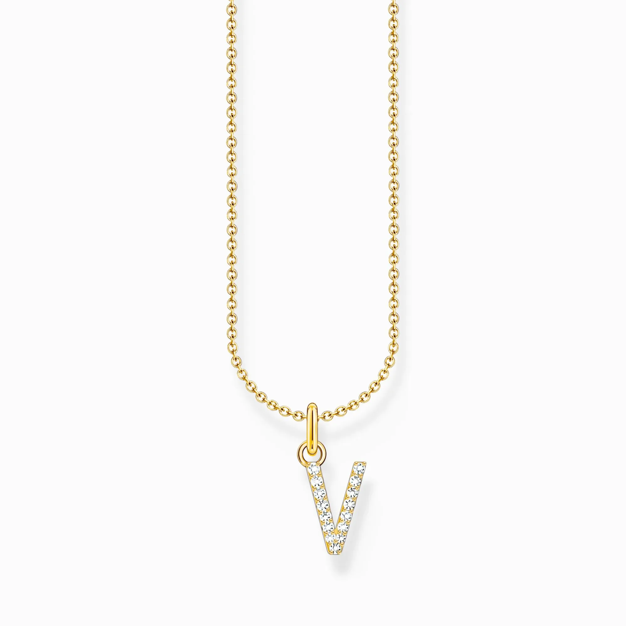 Women THOMAS SABO Necklaces-Gold-plated necklace with letter pendant V and white zirconia