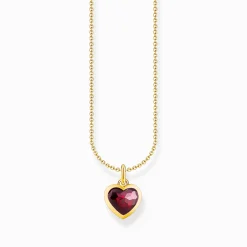 Women THOMAS SABO Necklaces|18-Carat Gold-Plating - 925 Silver-Gold-plated necklace with heart pendant with red zirconia