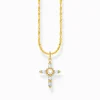 Women THOMAS SABO Necklaces-Gold-plated necklace with white cross pendant Cross Romance