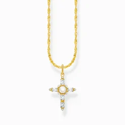 Women THOMAS SABO Necklaces-Gold-plated necklace with white cross pendant Cross Romance