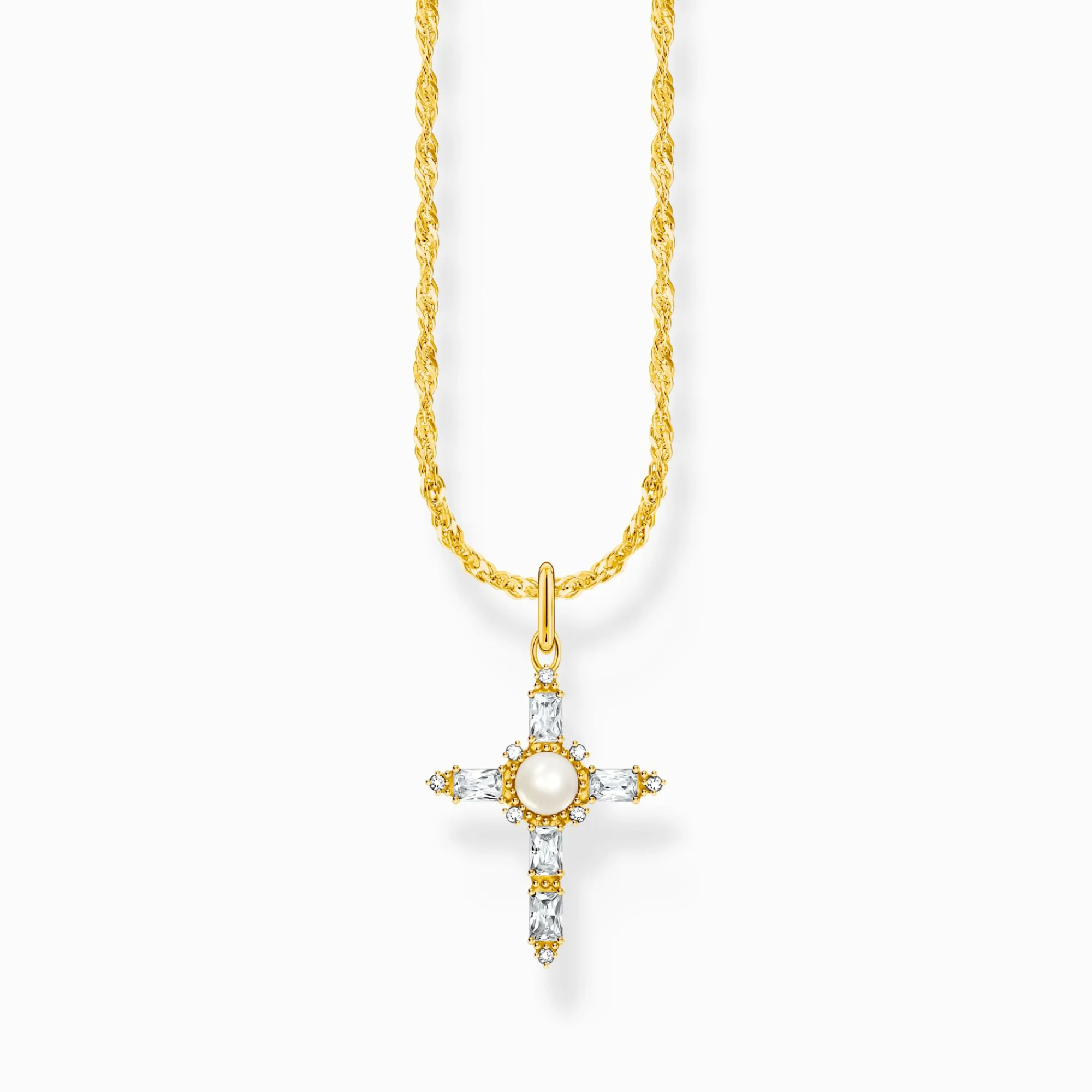 Women THOMAS SABO Necklaces-Gold-plated necklace with white cross pendant Cross Romance