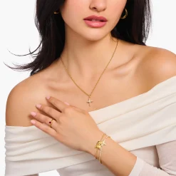 Women THOMAS SABO Necklaces-Gold-plated necklace with white cross pendant Cross Romance
