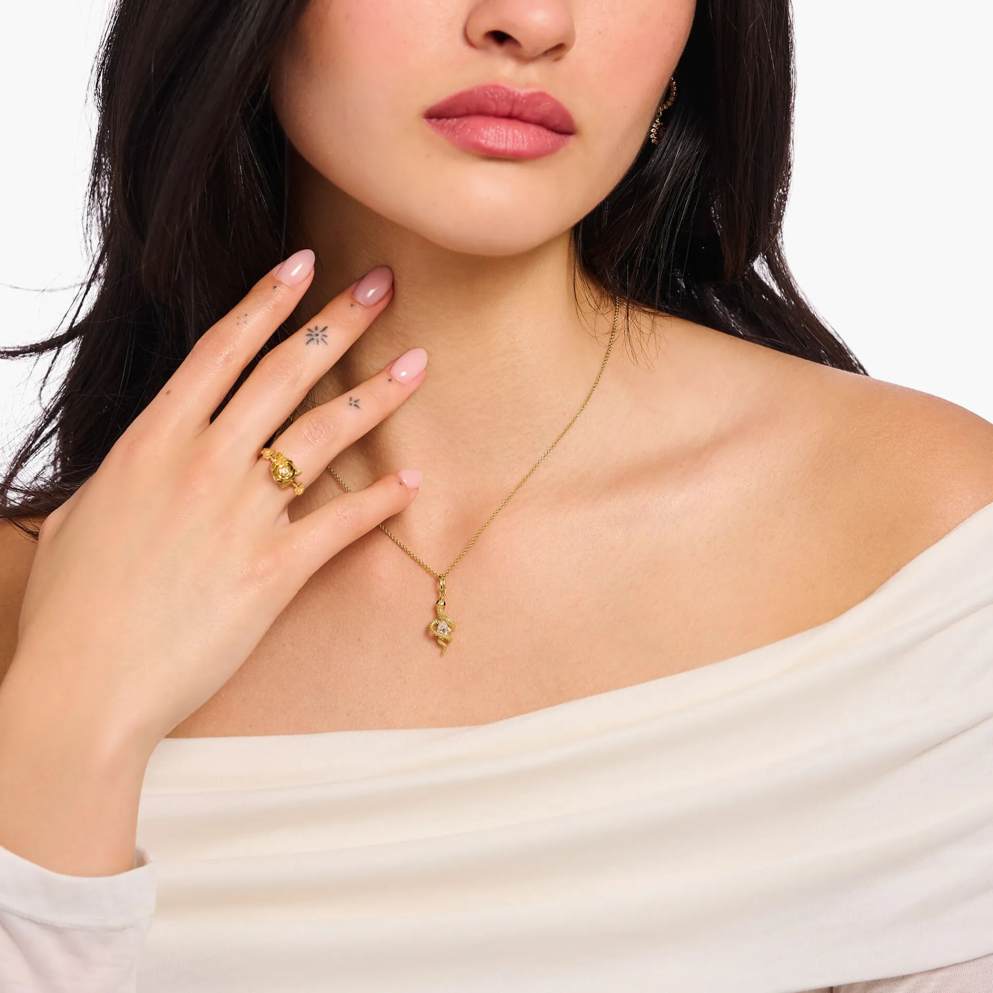 Women THOMAS SABO Necklaces|18-Carat Gold-Plating - 925 Silver-Gold-plated necklace with snake pendant Tempting Romance