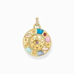 Women THOMAS SABO Pendants|18-Carat Gold-Plating - 925 Silver-Gold-plated pendant wheel of fortune with cold enamel and stones