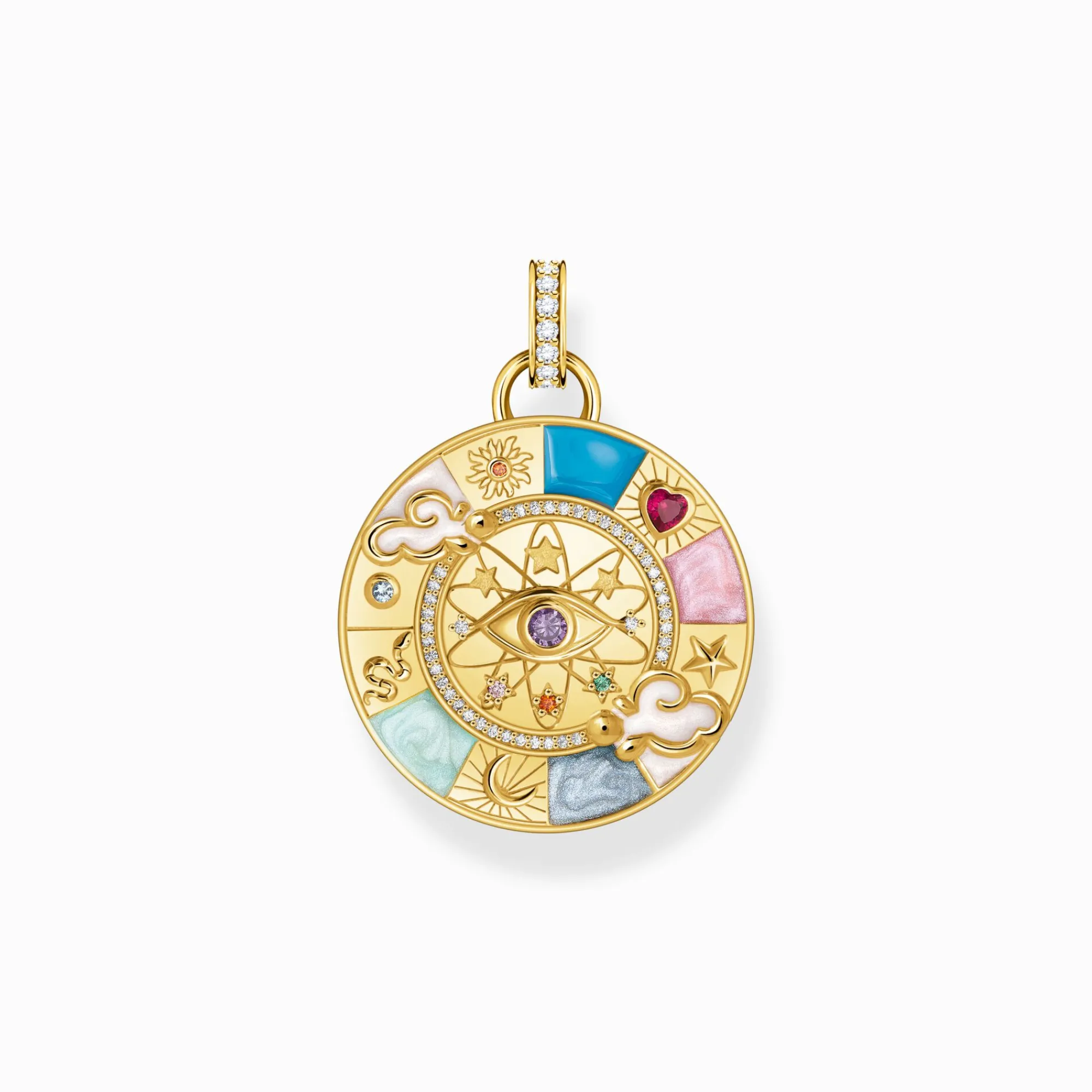 Women THOMAS SABO Pendants|18-Carat Gold-Plating - 925 Silver-Gold-plated pendant wheel of fortune with cold enamel and stones