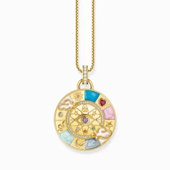 Women THOMAS SABO Pendants|18-Carat Gold-Plating - 925 Silver-Gold-plated pendant wheel of fortune with cold enamel and stones