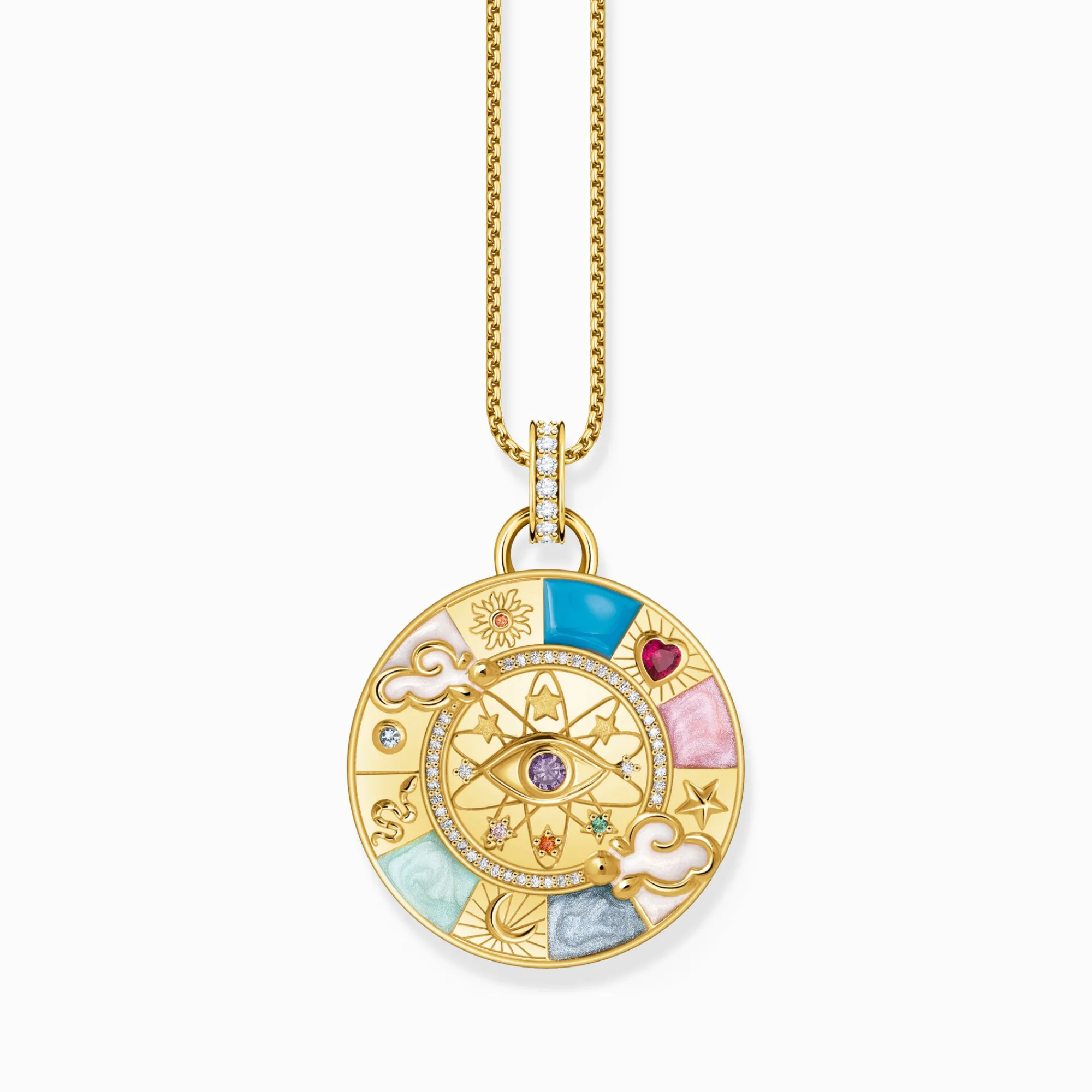 Women THOMAS SABO Pendants|18-Carat Gold-Plating - 925 Silver-Gold-plated pendant wheel of fortune with cold enamel and stones