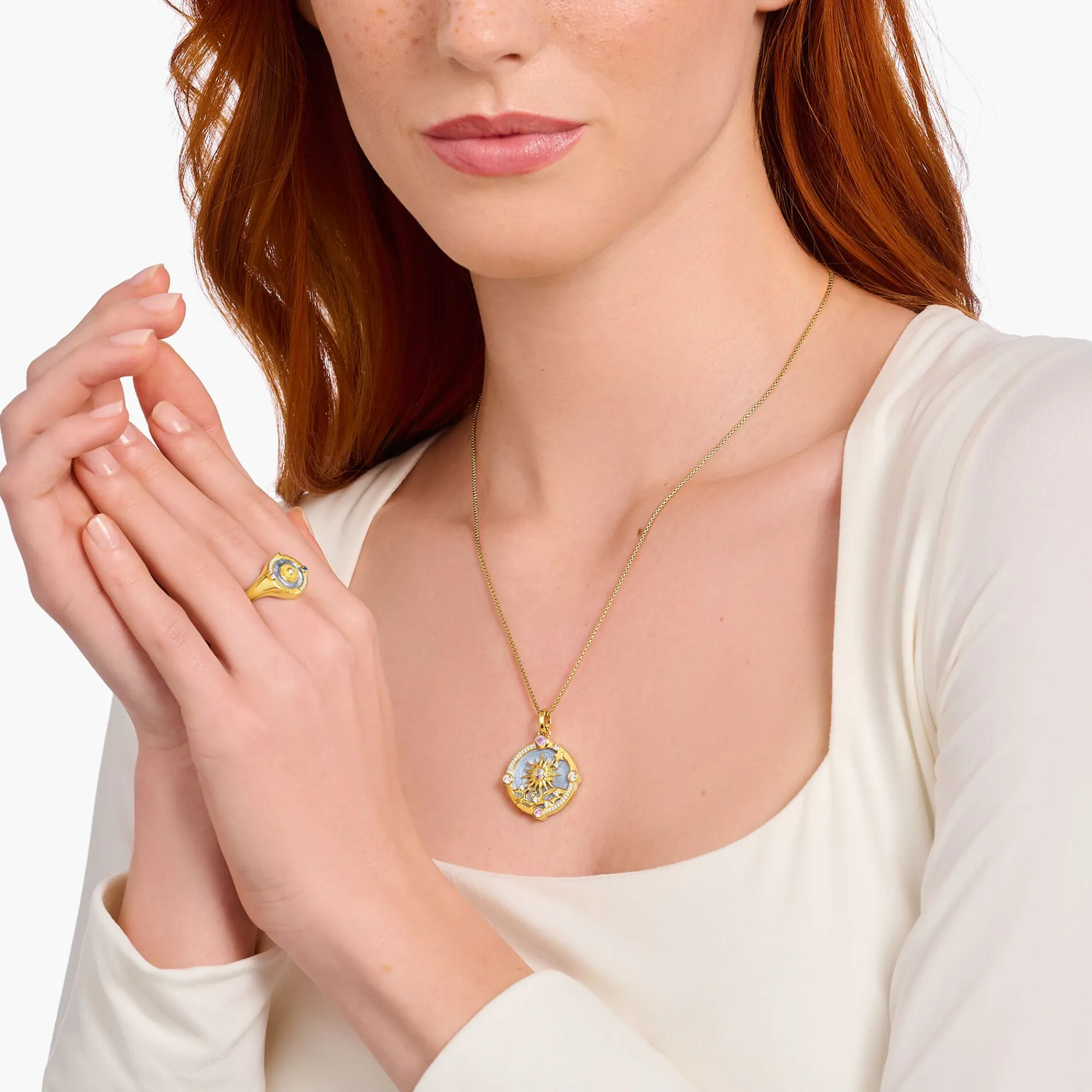 Women THOMAS SABO Pendants|18-Carat Gold-Plating - 925 Silver-Gold-plated pendant with blue cold enamel and colourful stones