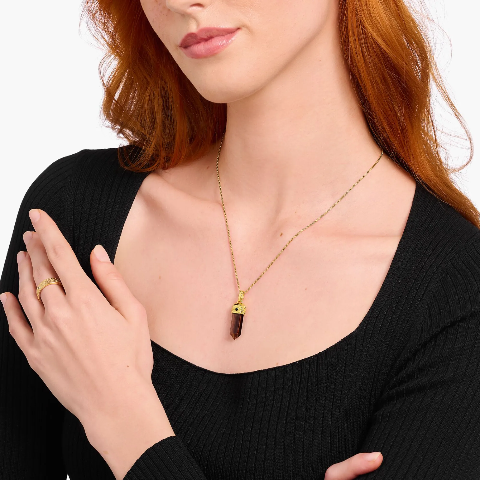 Women THOMAS SABO Pendants|Pendants-Gold-plated pendant with hexagon-cut red tiger's eye