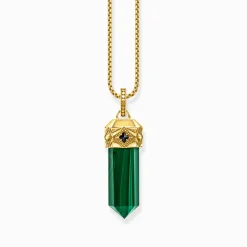 Women THOMAS SABO Pendants|Pendants-Gold-plated pendant with hexagon-cut green malachite