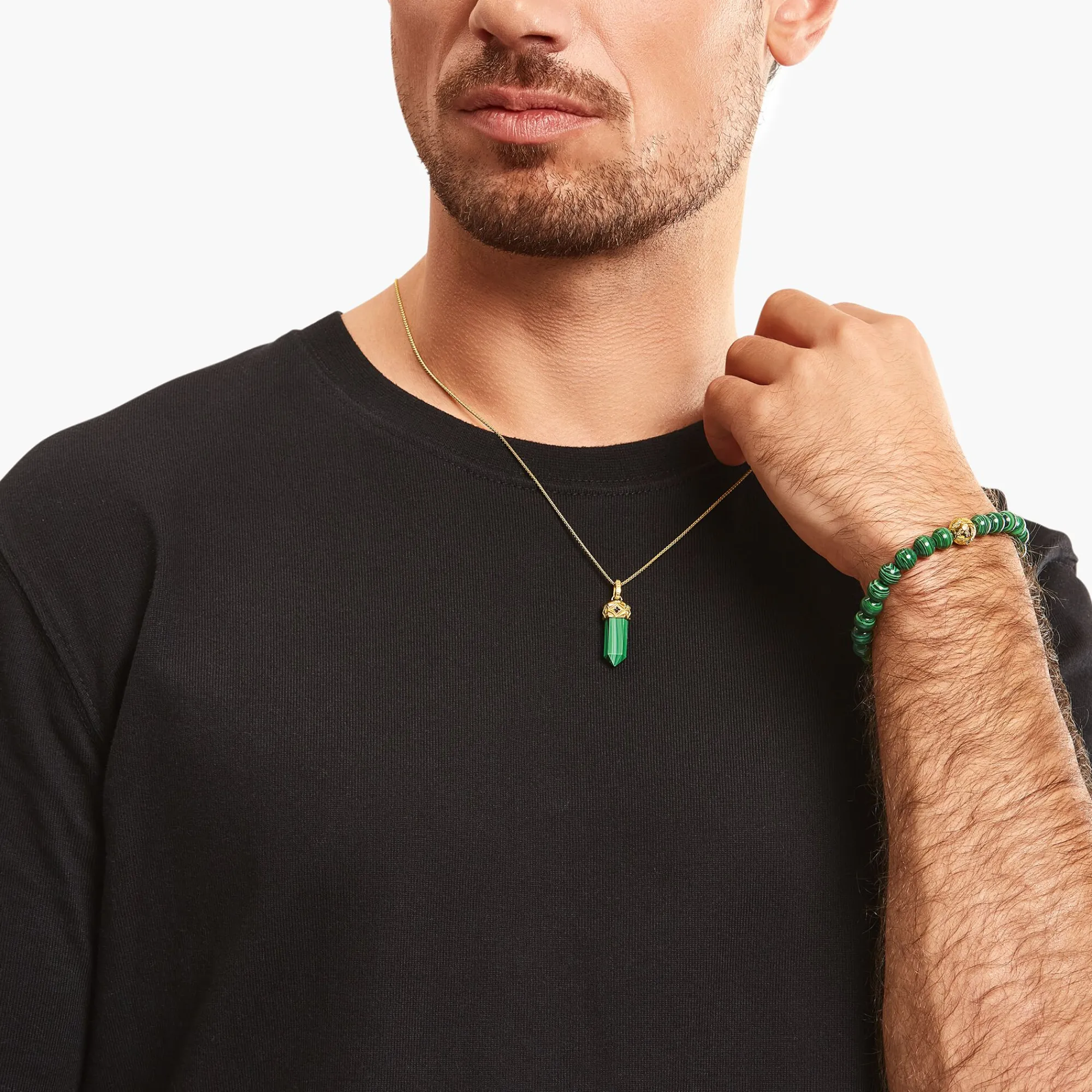 Women THOMAS SABO Pendants|Pendants-Gold-plated pendant with hexagon-cut green malachite