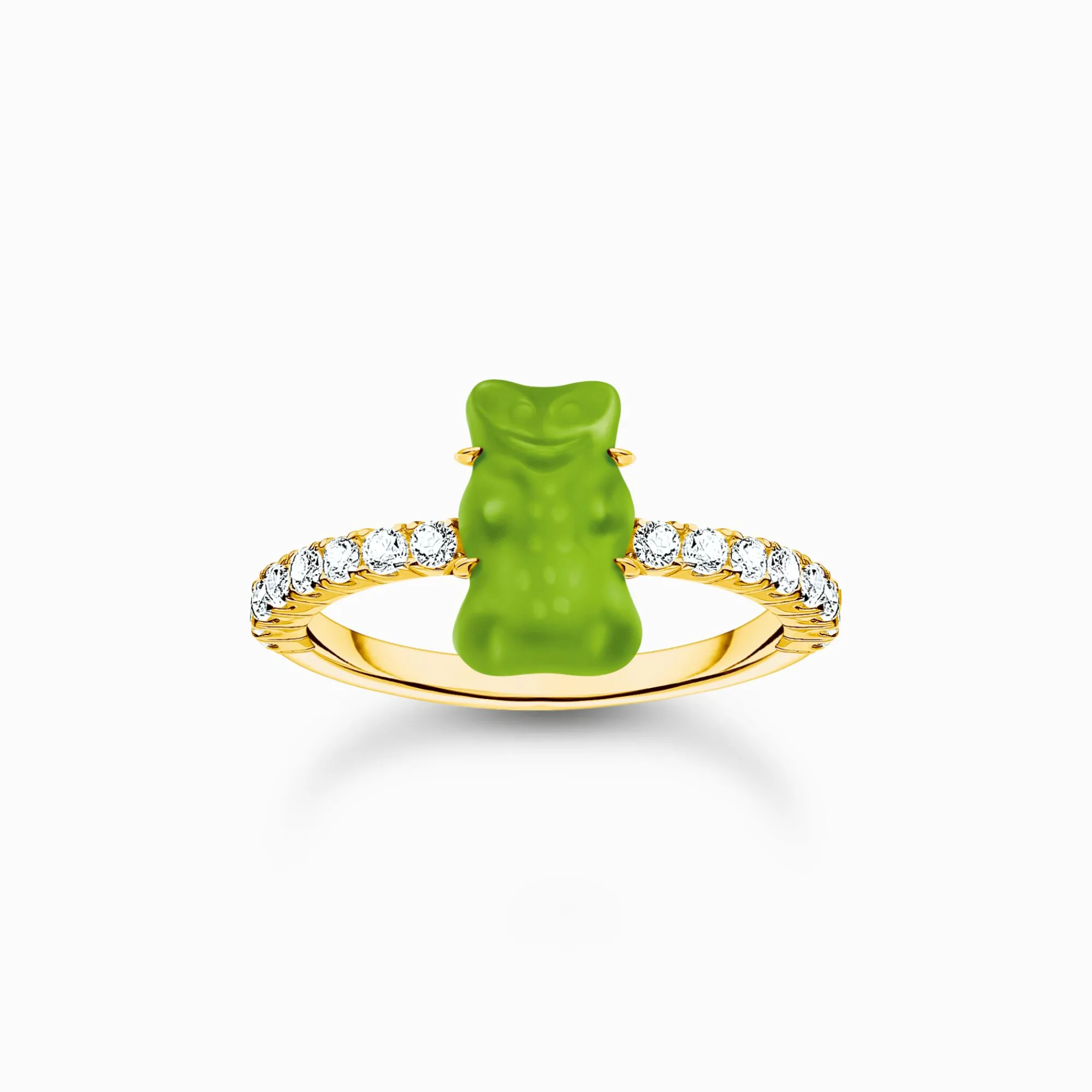 Women THOMAS SABO Rings|18-Carat Gold-Plating - 925 Silver-Gold-plated ring with green mini sized goldbears and zirconia