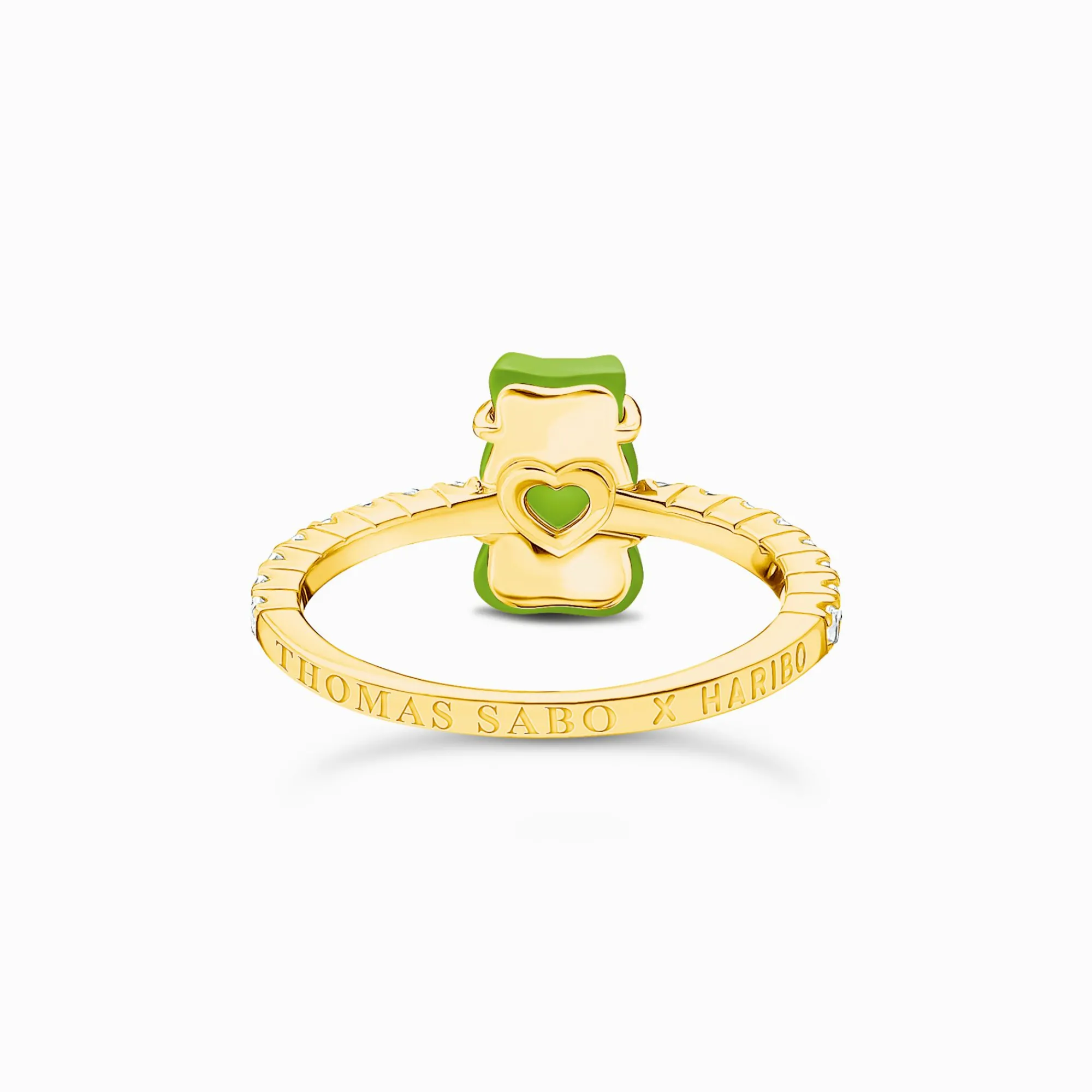 Women THOMAS SABO Rings|18-Carat Gold-Plating - 925 Silver-Gold-plated ring with green mini sized goldbears and zirconia