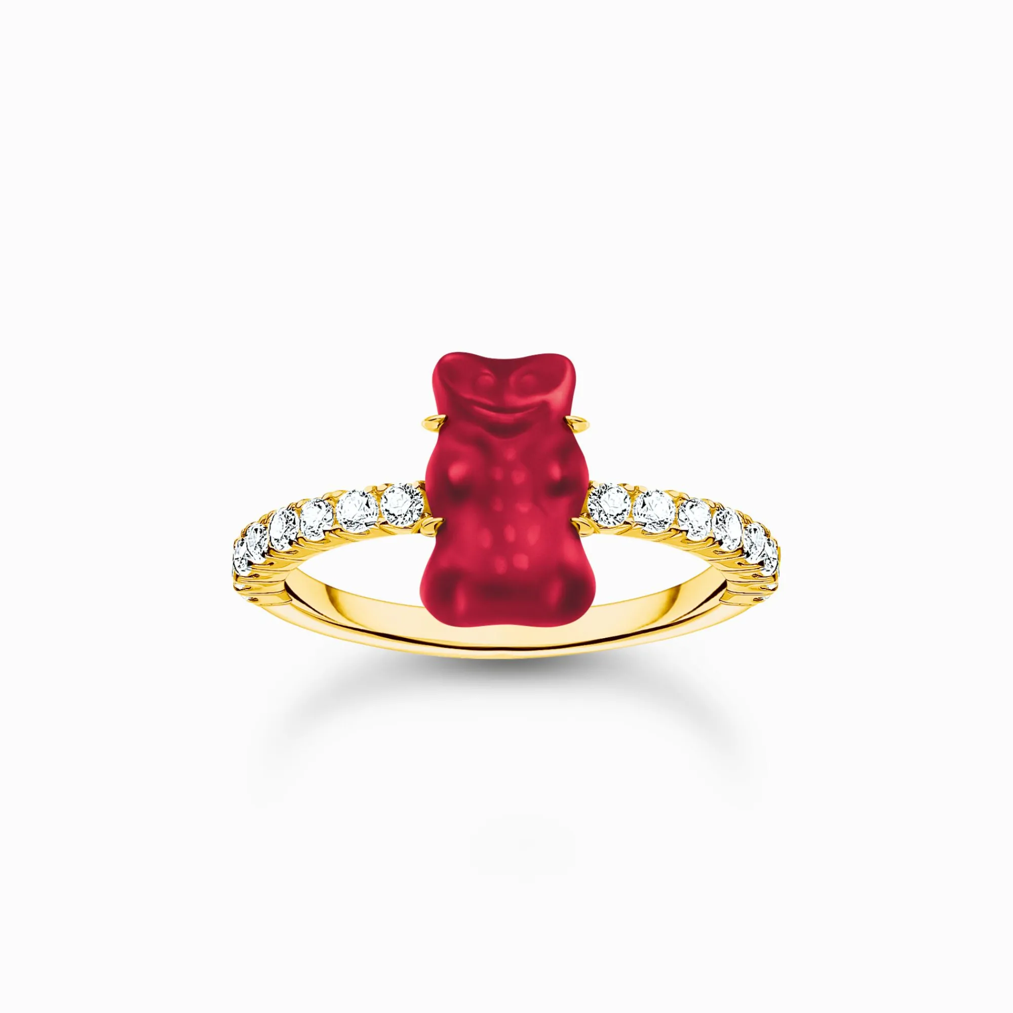 Women THOMAS SABO Rings|18-Carat Gold-Plating - 925 Silver-Gold-plated ring with red mini sized goldbears and zirconia