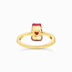 Women THOMAS SABO Rings|18-Carat Gold-Plating - 925 Silver-Gold-plated ring with red mini sized goldbears and zirconia
