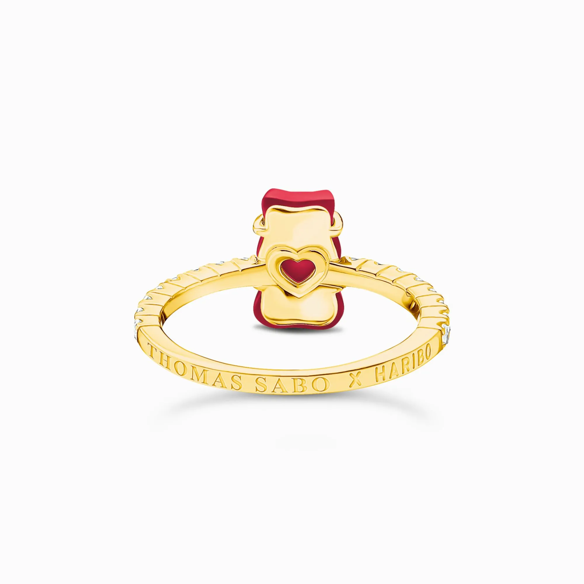Women THOMAS SABO Rings|18-Carat Gold-Plating - 925 Silver-Gold-plated ring with red mini sized goldbears and zirconia