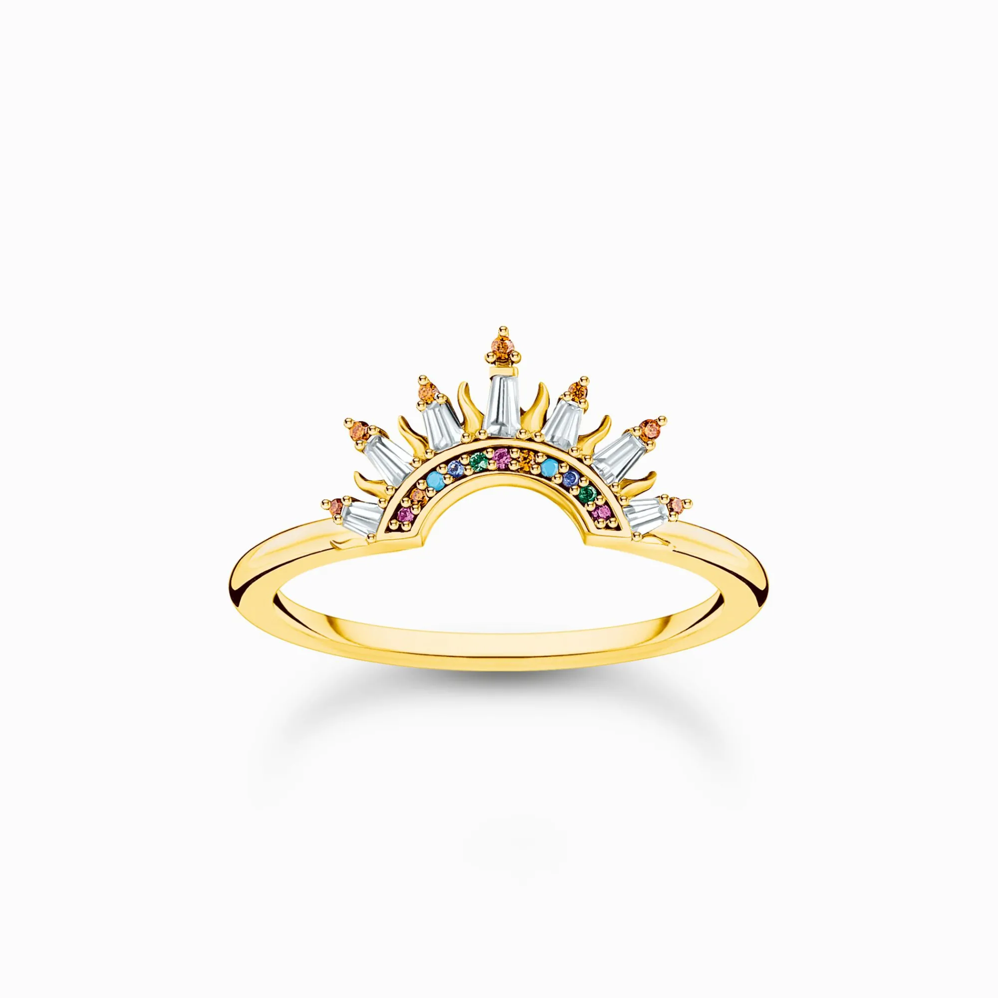 Women THOMAS SABO Rings|18-Carat Gold-Plating - 925 Silver-Gold-plated ring with sun beams and colourful stones