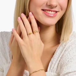 Women THOMAS SABO Rings|18-Carat Gold-Plating - 925 Silver-Gold-plated ring with sun beams and colourful stones