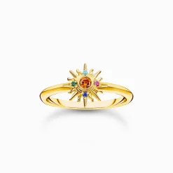 Women THOMAS SABO Rings|18-Carat Gold-Plating - 925 Silver-Gold-plated ring with sun and colourful stones