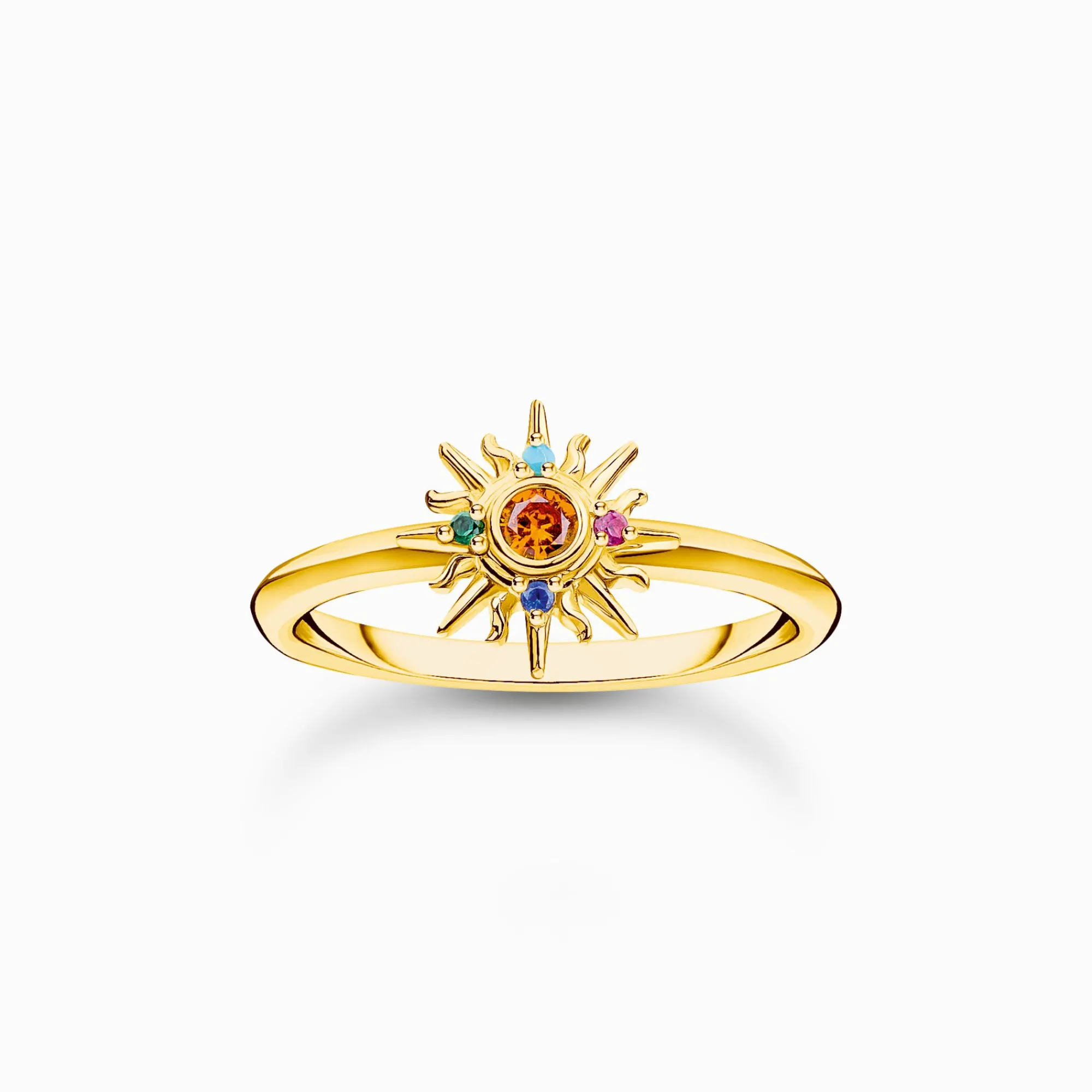 Women THOMAS SABO Rings|18-Carat Gold-Plating - 925 Silver-Gold-plated ring with sun and colourful stones