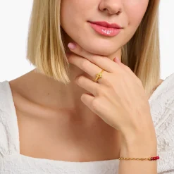 Women THOMAS SABO Rings|18-Carat Gold-Plating - 925 Silver-Gold-plated ring with sun and colourful stones