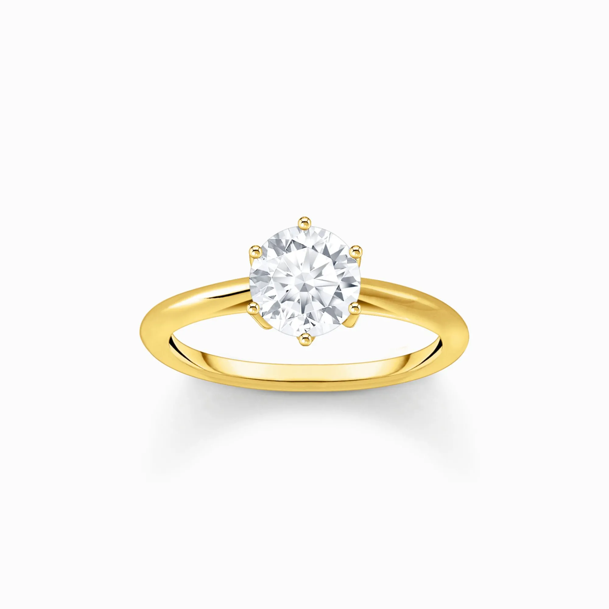 Women THOMAS SABO Rings|18-Carat Gold-Plating - 925 Silver-Gold-plated ring with white zirconia in brilliant cut