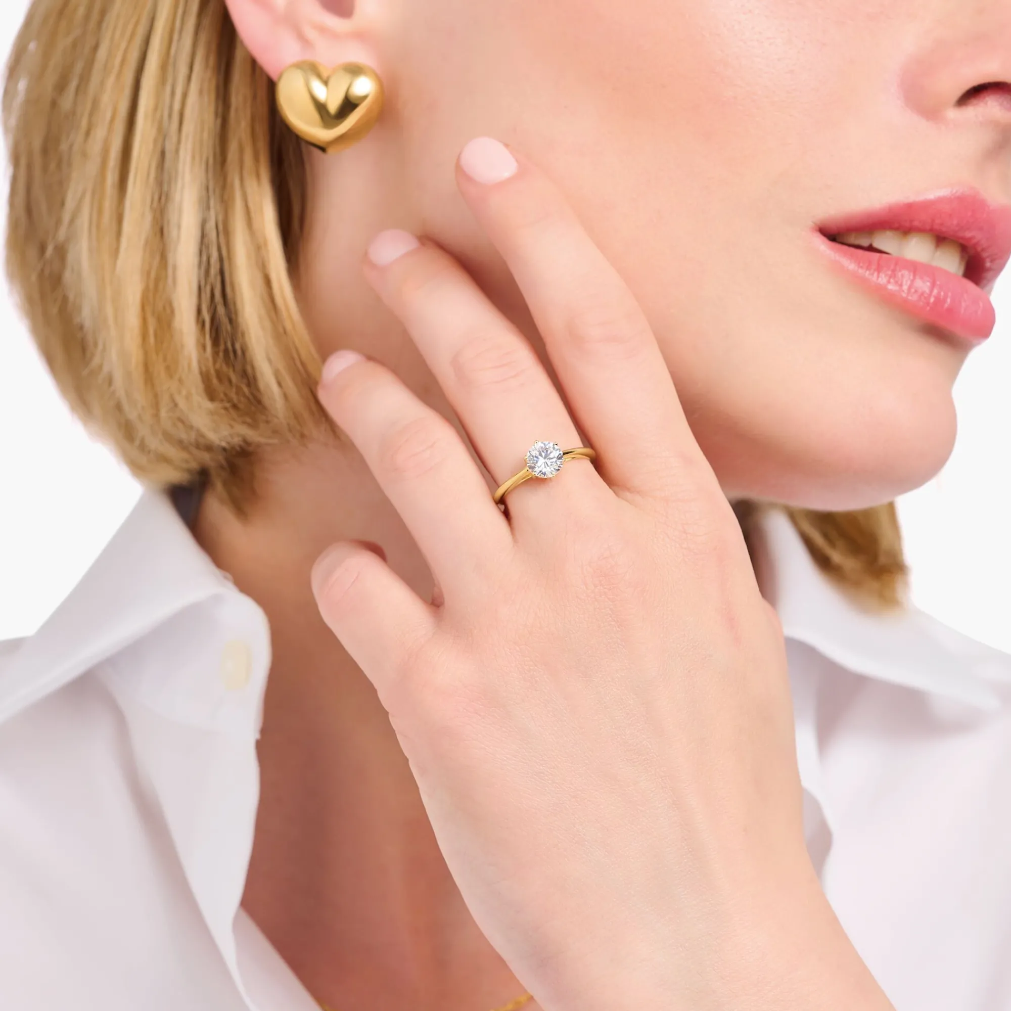 Women THOMAS SABO Rings|18-Carat Gold-Plating - 925 Silver-Gold-plated ring with white zirconia in brilliant cut
